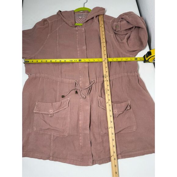Torrid Women’s Twill Anorak Blush Pink Hooded Full Zip Jacket Size 2 pockets - Picture 7 of 11